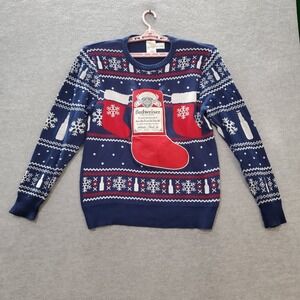 Budweiser Men Sweater Large Blue Fair Isle Beer Can Christmas Stocking Pullover